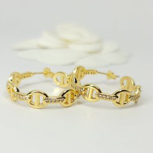 NWT Pave CZ Anchor Hoop Huggie Earrings NEW